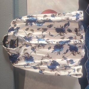 APTRO Blue and White Floral Dress Shirt